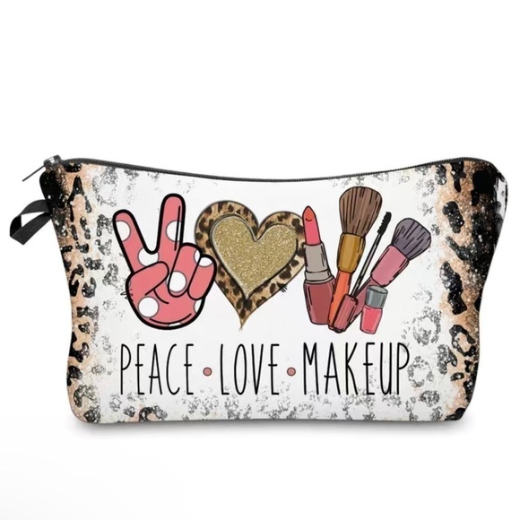Leopard Animal Print Peace and Love Makeup Bag - Picture 1 of 3
